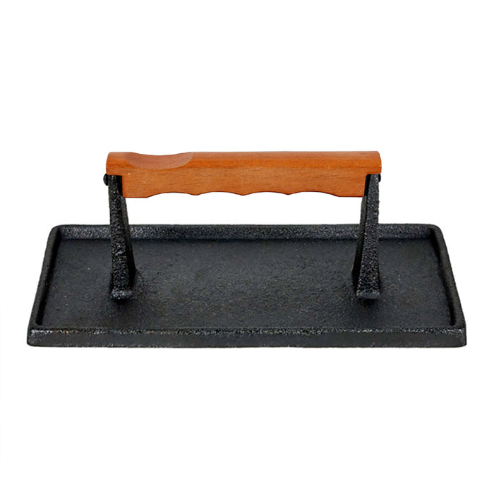 Mr Bar-B-Q Cast Iron Grill Press 9 x 4.5 Inch Rectangle W/ Stay-Cool Wood Handle