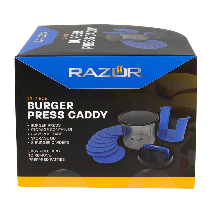 Razor Burger Press Caddy 12-Piece Prep & Store Burger Patties W/ Easy Pull Tabs