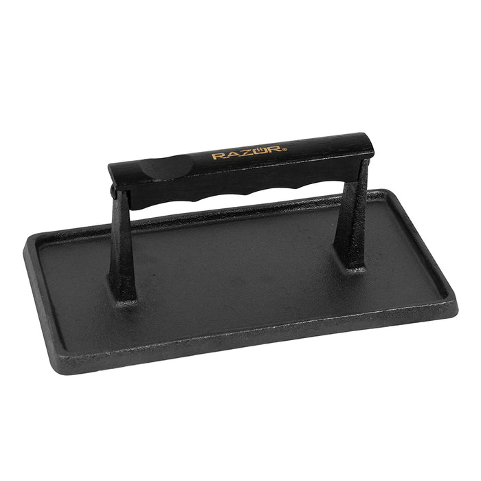 Razor Cast Iron Griddle Press 9 x 4.5 Inch Rectangle With Stay-Cool Wood Handle