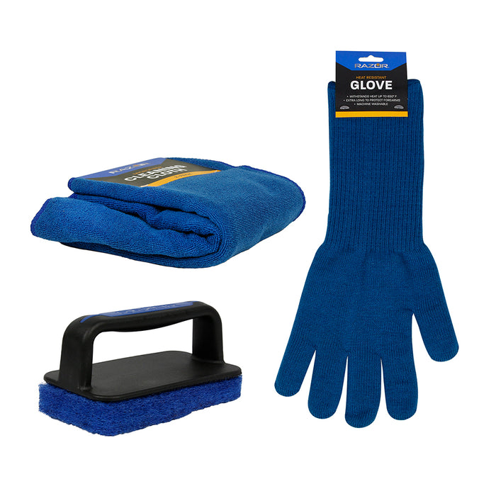 Griddle Cleaning Kit 6 Piece Set with Glove Scrubber Lint Free Towels 08828RZ