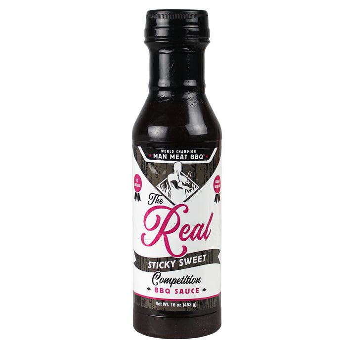 The Real Man Meat BBQ 16 Oz Sticky Sweet Competition BBQ Sauce 11019-ManMeat