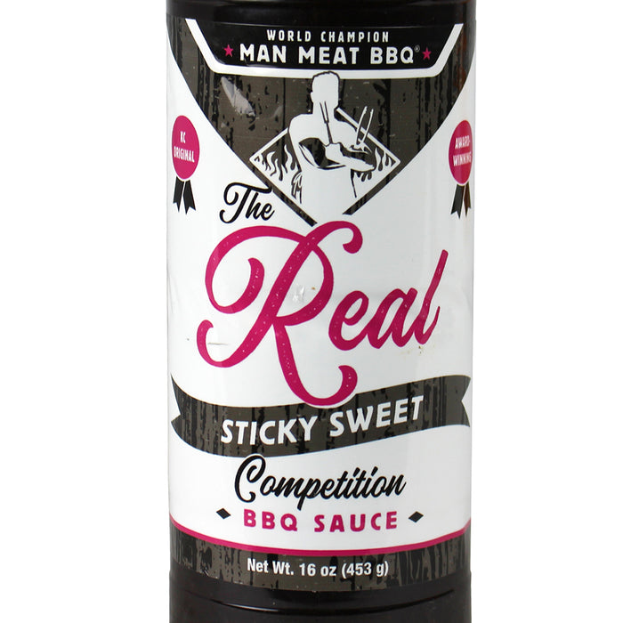 The Real Man Meat BBQ 16 Oz Sticky Sweet Competition BBQ Sauce 11019-ManMeat