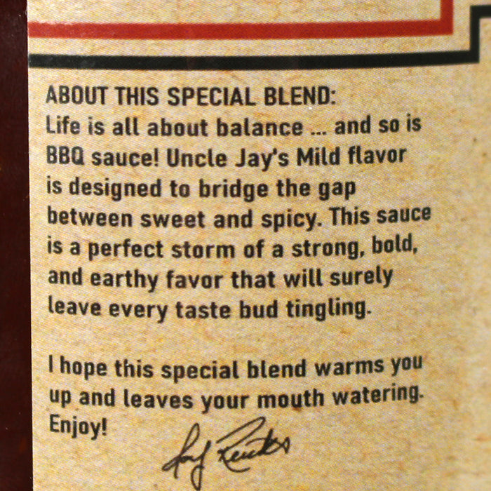 Uncle Jays Mild BBQ Sauce 12 Oz Gluten Free All Natural No MSG 11235-UncleJays