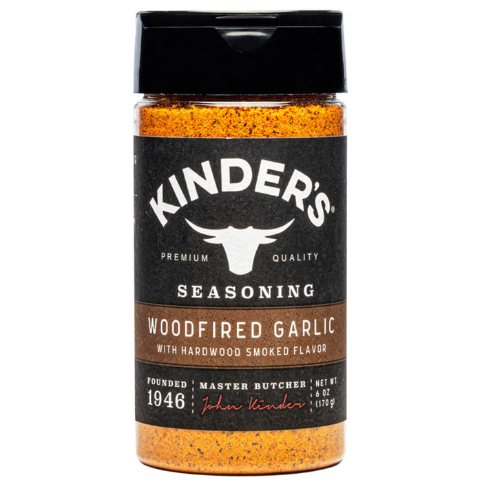 Kinder's Woodfired Garlic Seasoning for Beef Poultry Pork Seafood 6 Oz Bottle