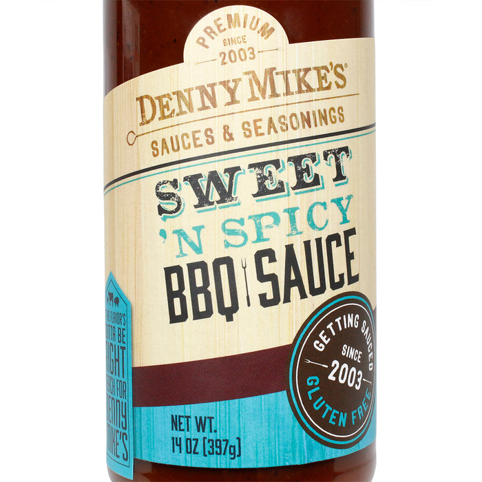 Denny Mike's Sweet 'N Spicy BBQ Sauce Gluten Free Premium Ingredients 14 Oz