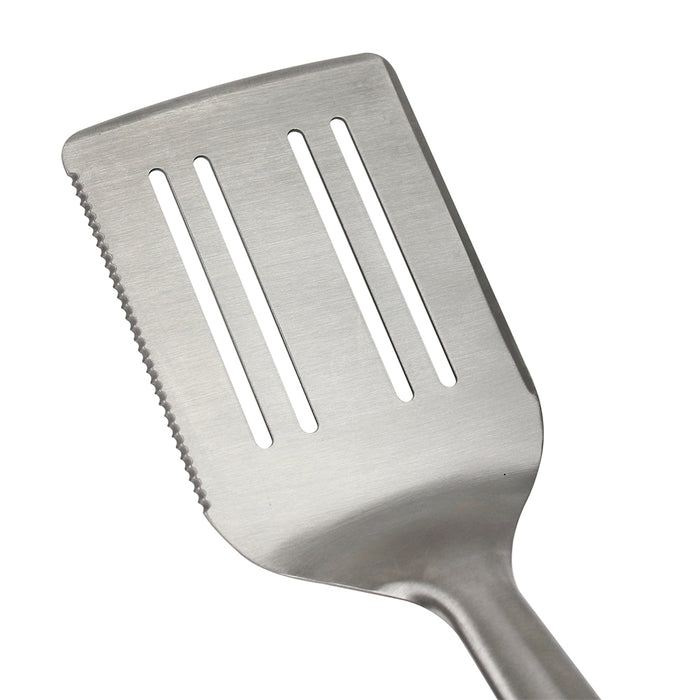 Mr Bar-B-Q Premium Spatula Stainless Steel W/ Serrated Edge & Rubber Grip 17 In