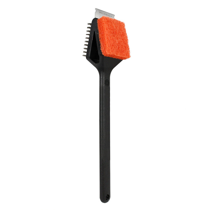 Mr Bar-B-Q Dual-Head Grill Brush With Bristles, Scrub Pad And Scraper Blade