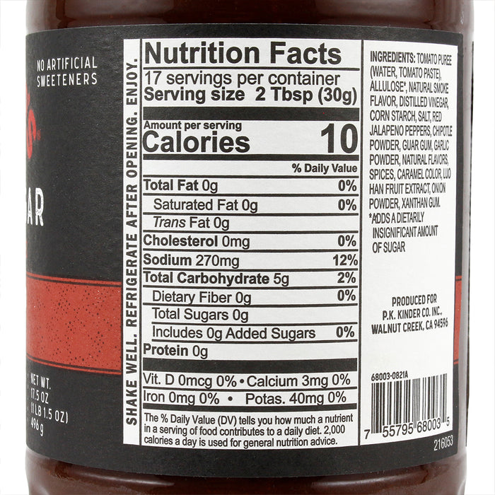 Kinder's Zero Sugar Smoked Red Jalapeno BBQ Sauce Handcrafted Gluten Free 17.5oz