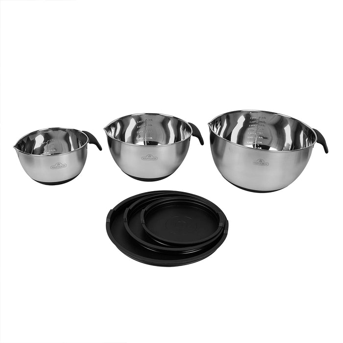 Napoleon 3 Piece Marinating Bowl Set Stainless Steel With Pour Spouts & Lids