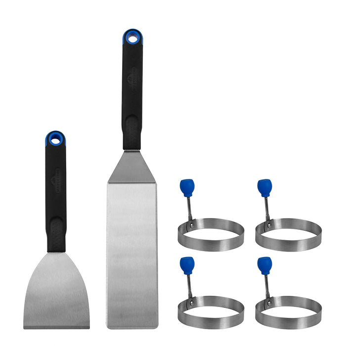 Napoleon Breakfast 6 Pc Tool Set Stainless Steel W/ 4 Egg Rings & Rubber Handles