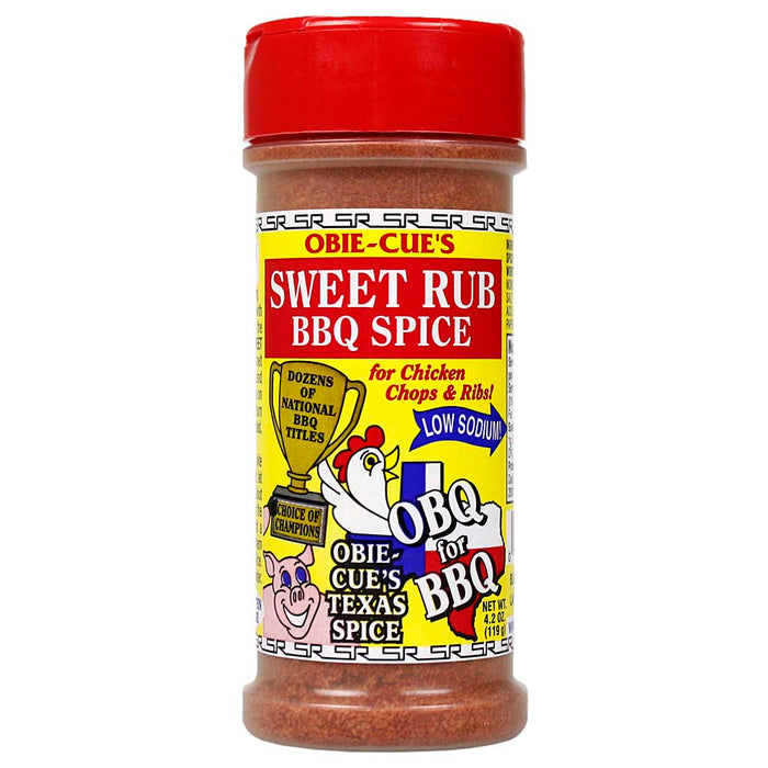 Obie Cue's Sweet Rub BBQ Spice Poultry Pork Ribs Low Sodium Gluten Free 4.2 Oz