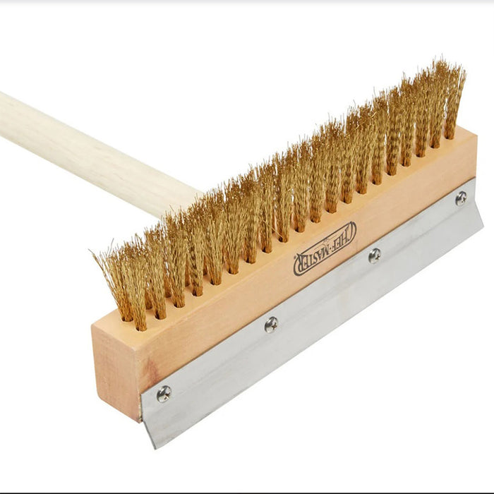 Chef Master Classic 40" Pizza Oven Brush with Scraper Wood Handle Brass Bristles