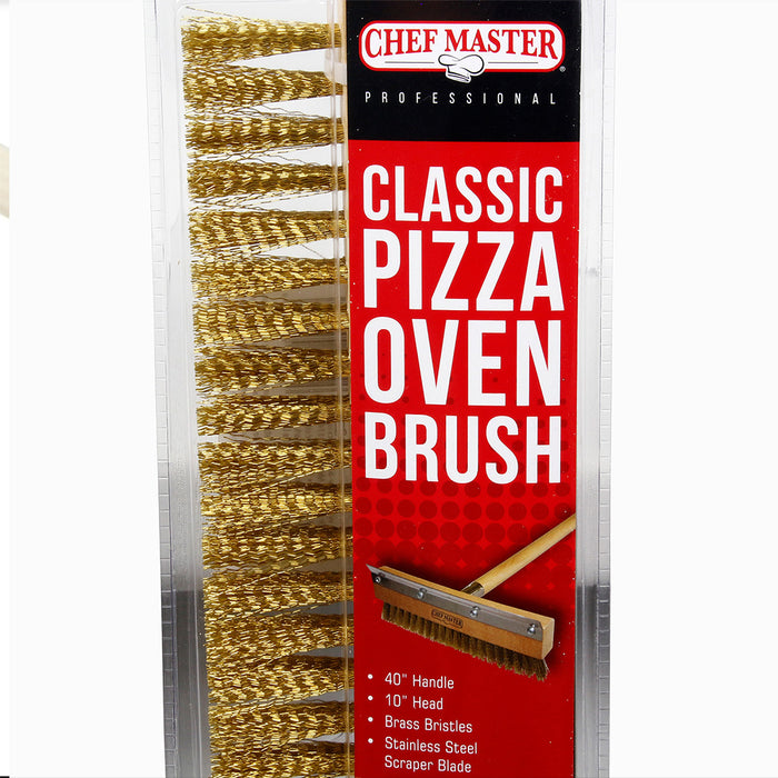 Chef Master Classic 40" Pizza Oven Brush with Scraper Wood Handle Brass Bristles