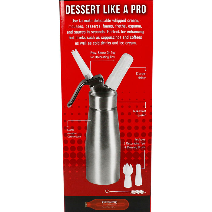 Chef Master 2 Pint Whipped Cream Dispenser Professional Grade Stainless Steel