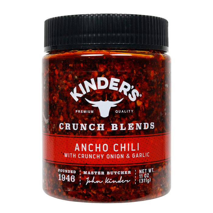 Kinder's Premium Quality Ancho Chili Crunch Topper Blend Onion & Garlic 11 Ounce