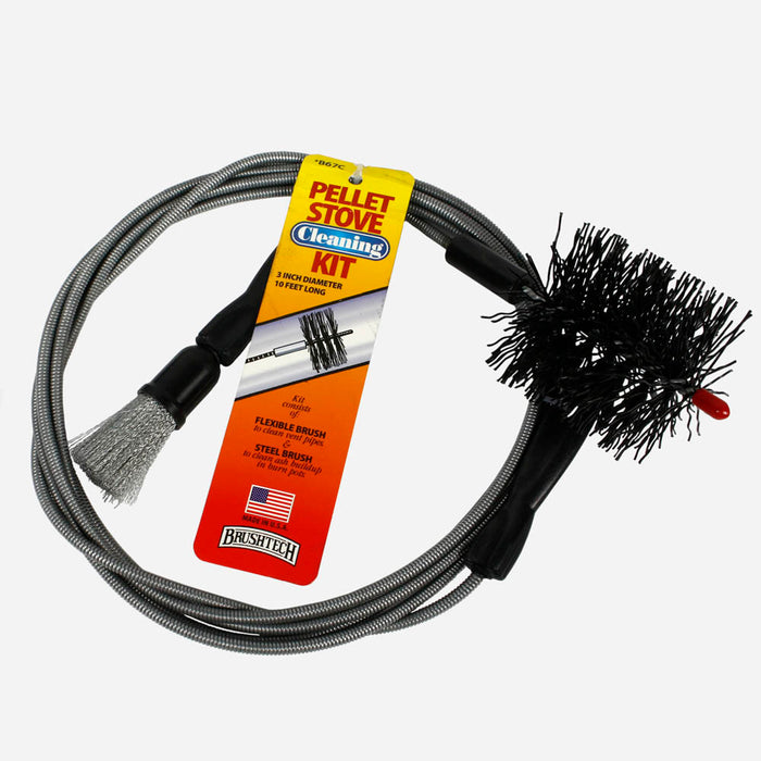 BrushTech Pellet Stove Cleaning Kit Flexible & Steel Brush for 3" Vent Pipes