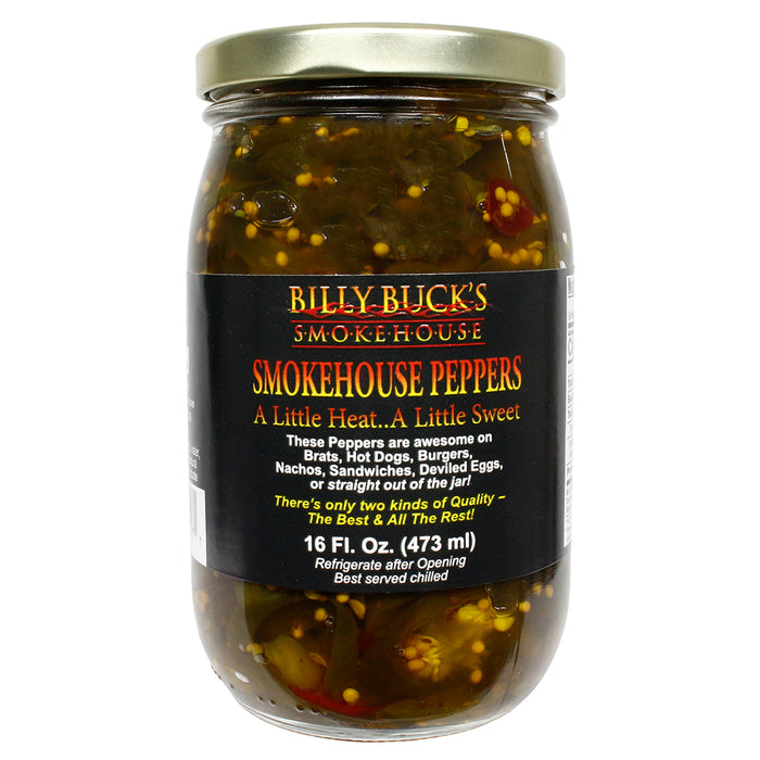 Billy Buck's Smokehouse Sweet Heat Jalapeno Peppers Barbecue Quality 16 Oz Jar