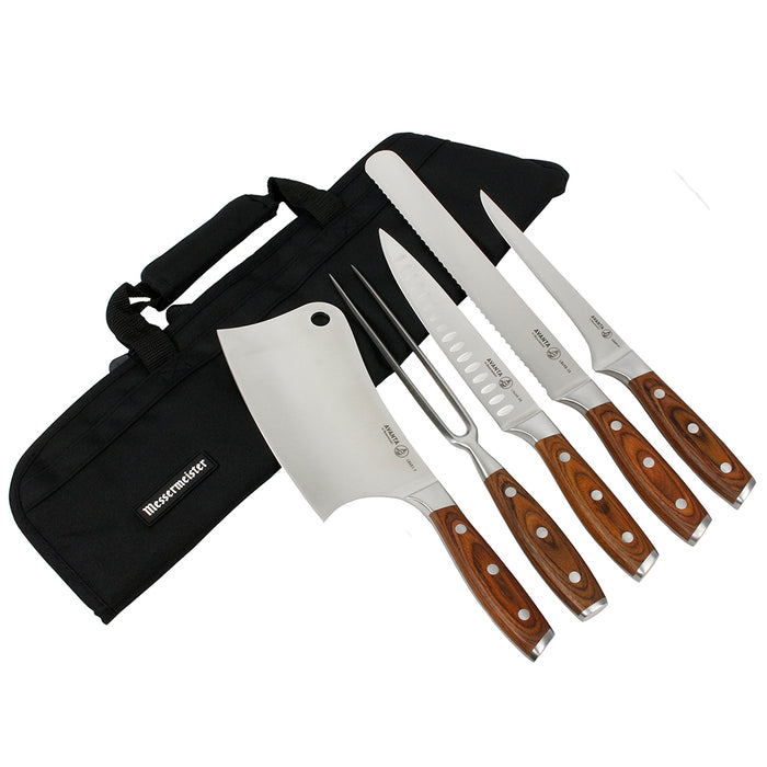 Messermeister Avanta 6 Piece Pro BBQ Steel Knife Set Pakkawood Handle Knife Roll