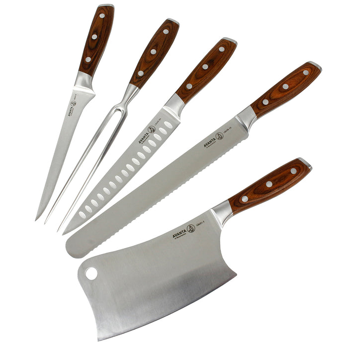 Messermeister Avanta 6 Piece Pro BBQ Steel Knife Set Pakkawood Handle Knife Roll