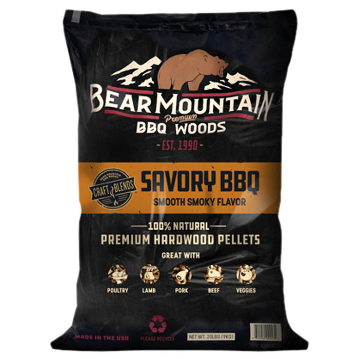 Bear Mountain Savory BBQ Hardwood Cooking Pellets Savory Smokey Flavor 20lb Bag