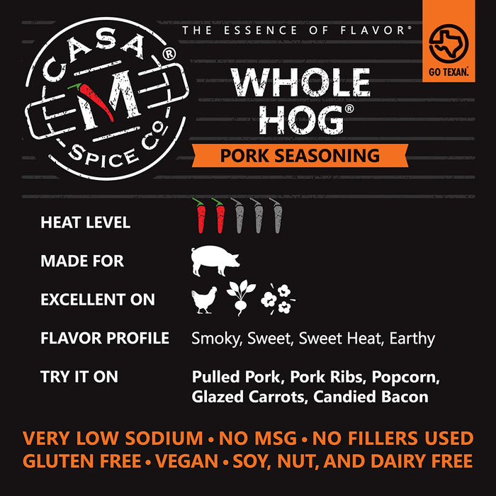 Casa M Spice Co Whole Hog Pork Seasoning 6 Oz Gluten Free Vegan CASAWHOLE