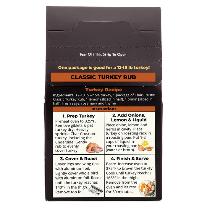 Char Crust Classic Turkey Rub Seasoning 4 Oz Pack for 12-18lb turkey Herbs Spice