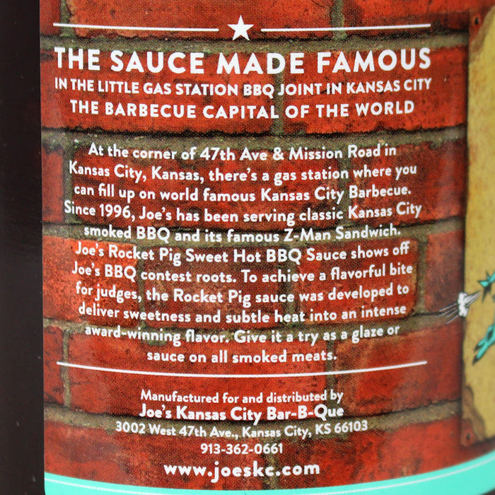 Joes Kansas City Rocket Pig Sweet Hot BBQ Sauce 20.5 Oz Cayenne Pepper CT00800