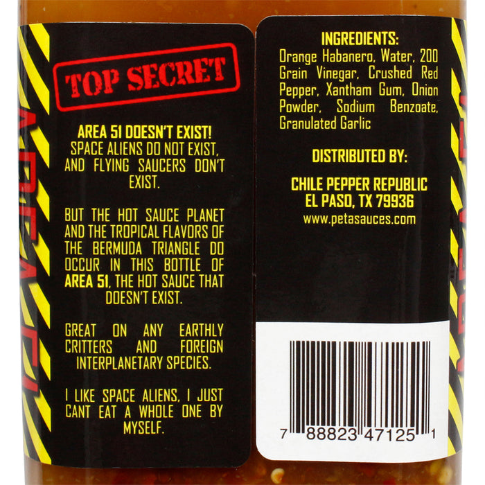 Area 51 The Hot Sauce That Doesn't Exist 8 out of 10 Heat Rating 6.75 Fluid Oz