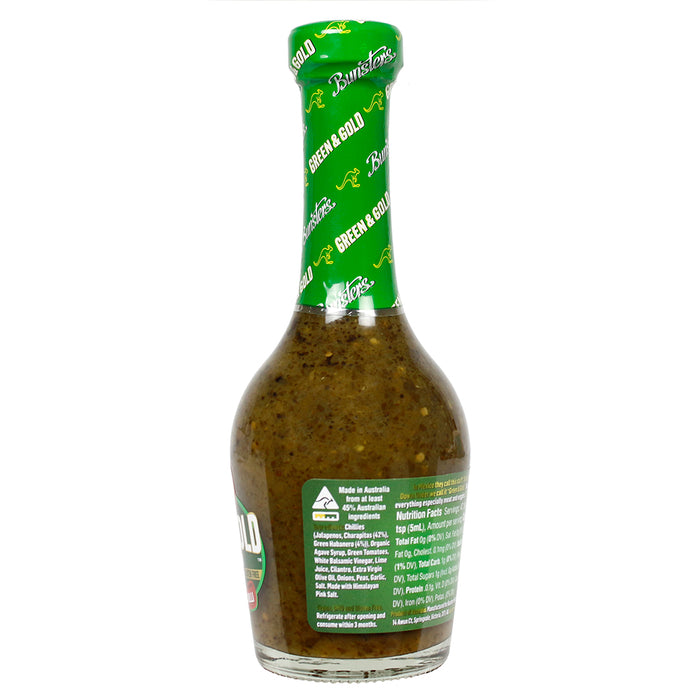 Bunsters Green & Gold Hot Sauce 8/10 Heat Jalapeno & Charapita Chili 8 Ounce