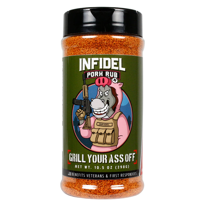 Grill Your Ass Off 10.5 oz Infidel Pork Seasoning Rub MSG & Gluten Free INFIDEL