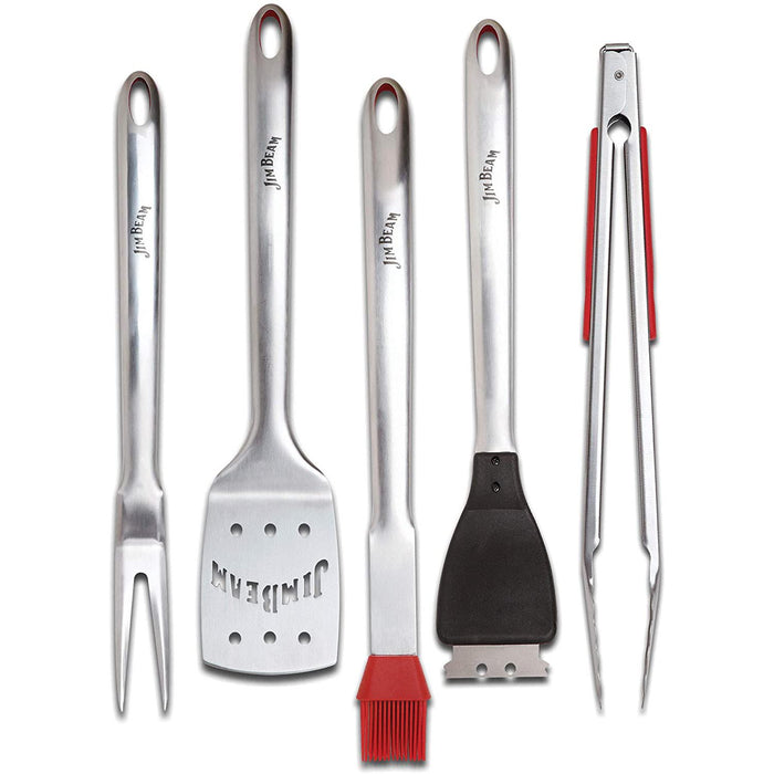 Jim Beam 5 Piece Stainless Steel Grilling Tool Set Ergonomic Comfort Grip JB0156