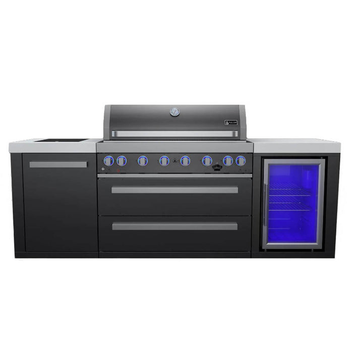 Mont Alpi 805 Black Stainless Steel Island 6 Burner Grill with Fridge Cabinet