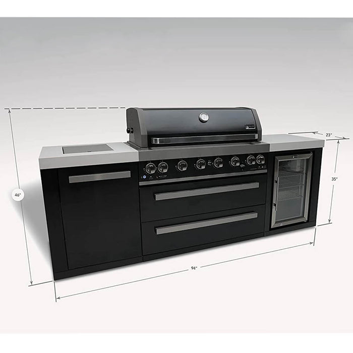 Mont Alpi 805 Black Stainless Steel Island 6 Burner Grill with Fridge Cabinet