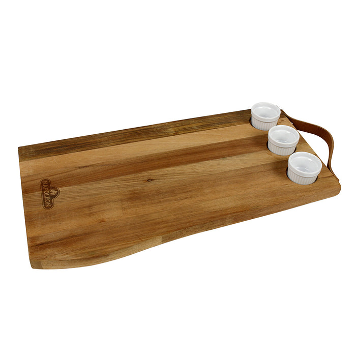 Napoleon Charcuterie Board Acacia Wood With 3 Ceramic Ramekins & Leather Handle