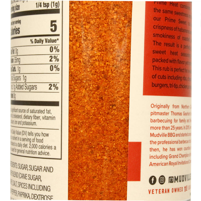 Mudville BBQ Prime Heat All Purpose Rub Sweet & Spicy No MSG Gluten Free 12oz