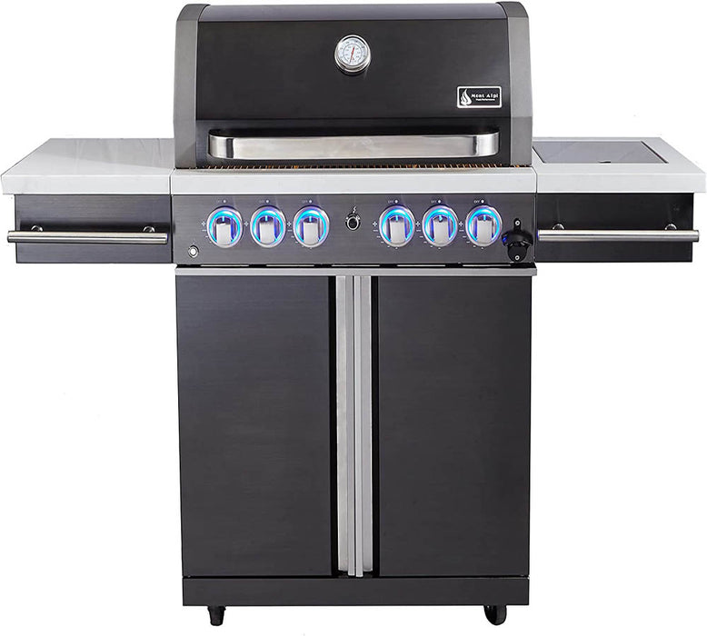 Mont Alpi Supreme 470 Carted Gas Grill 4 Burner 87000 BTU Black Stainless Steel