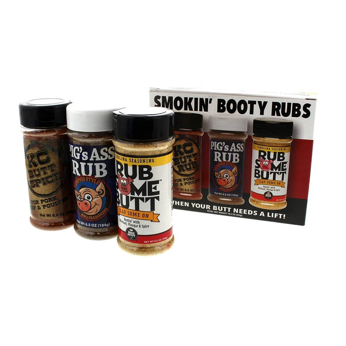 Smokin Booty Rubs 3 Pk KC Style Memphis Style & Carolina Style Dry Rub Gift Box