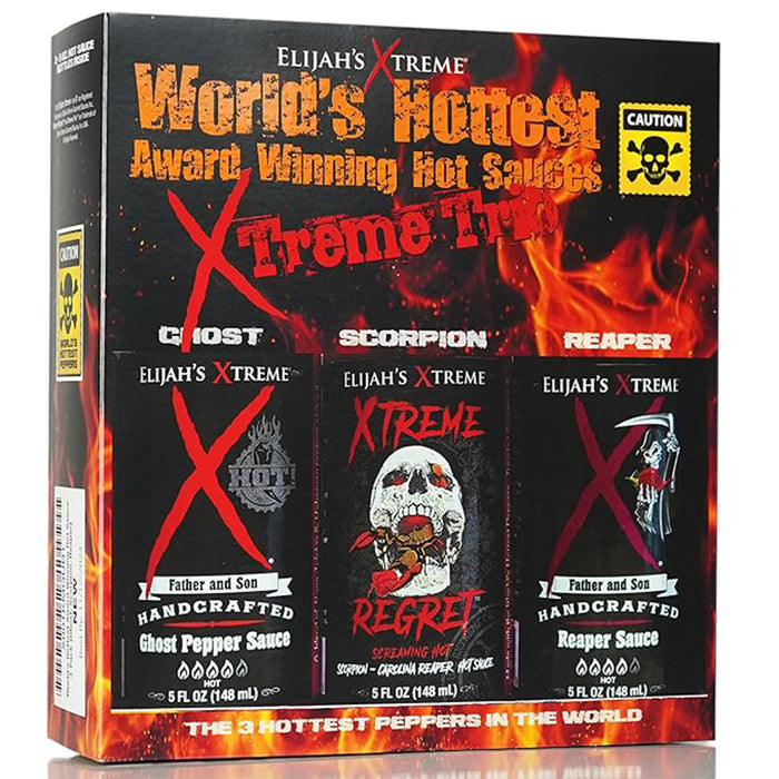 Elijah's Xtreme Trio Variety Hot Sauce Pack Reaper Ghost Pepper Regret XTVPHS