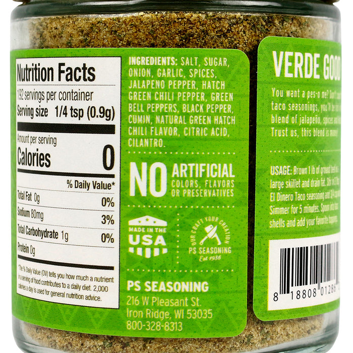 PS Seasoning El Dinero Hatch Chili All-Natural Verde Taco Seasoning & Rub 5.7oz