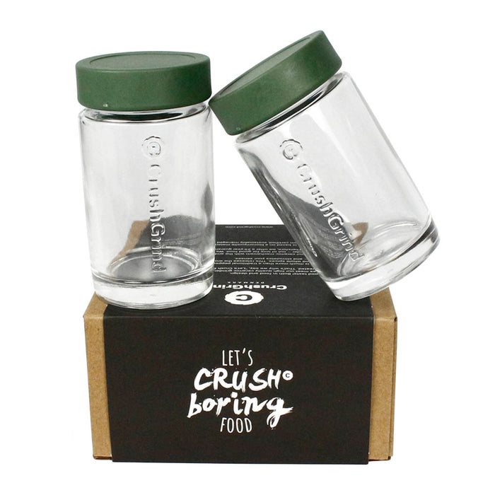 CrushGrind Vaasa Glass Spice Jars Biocomposite Screw On Lid 2 Pc Green 94mm