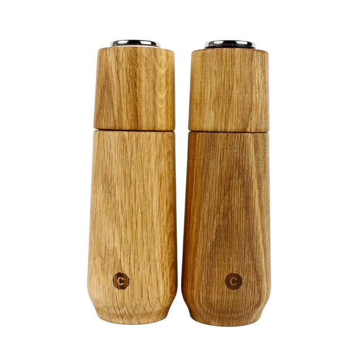 CrushGrind Champagne Salt Pepper Spice Mill 2 Pc Set Ceramic Grinder Oak 167mm