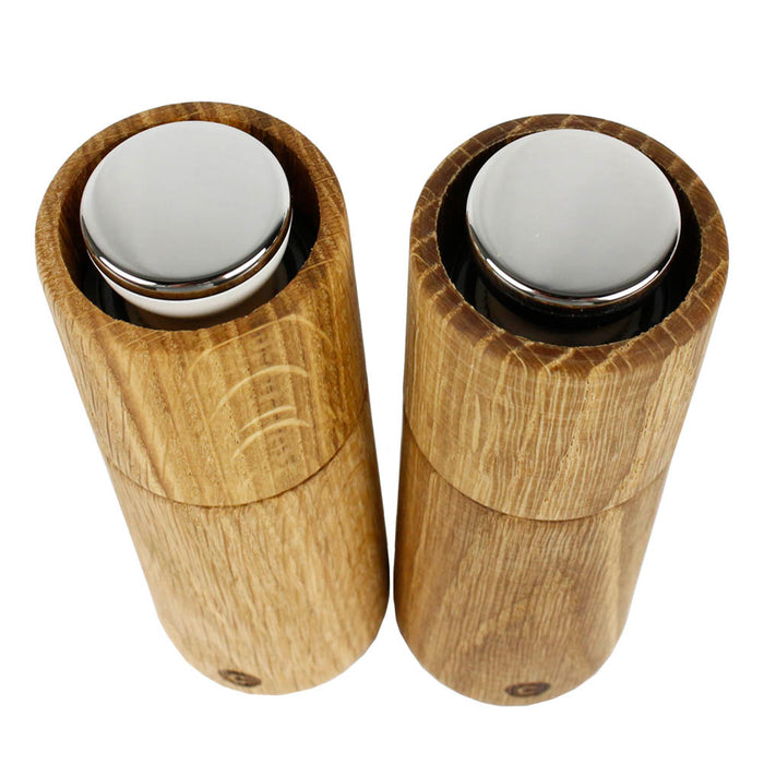 CrushGrind Champagne Salt Pepper Spice Mill 2 Pc Set Ceramic Grinder Oak 167mm