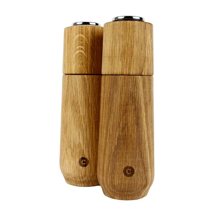 CrushGrind Champagne Salt Pepper Spice Mill 2 Pc Set Ceramic Grinder Oak 167mm