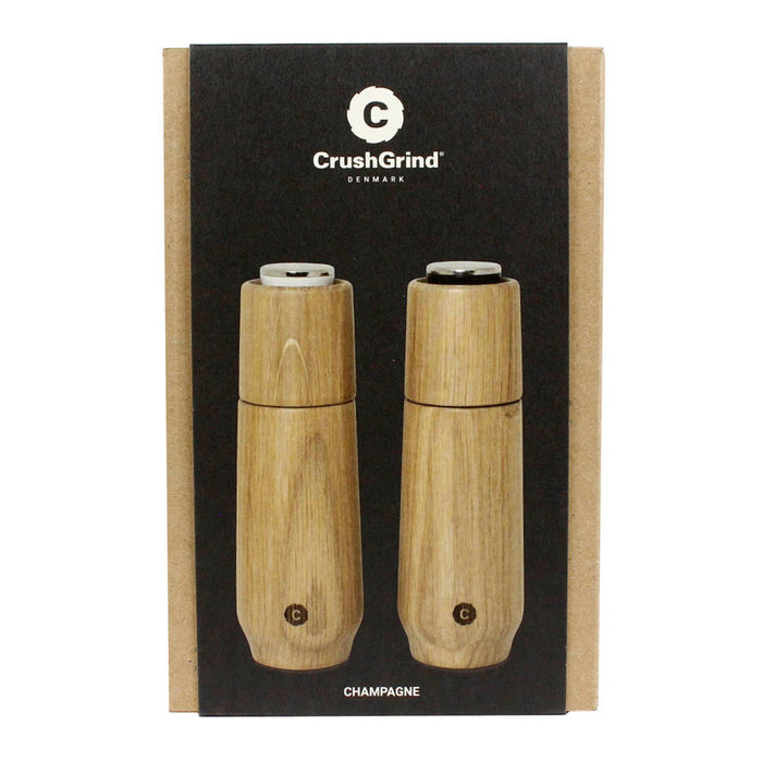 CrushGrind Champagne Salt Pepper Spice Mill 2 Pc Set Ceramic Grinder Oak 167mm