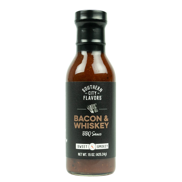 Southern City Flavors Bacon and Whiskey BBQ Sauce Made In Small Batches 15 Oz