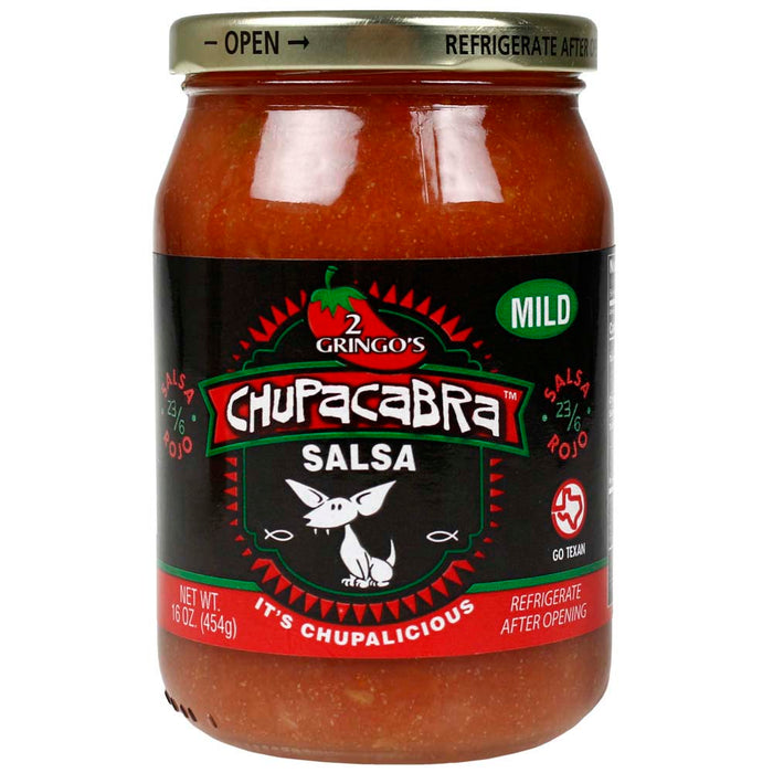 2 Gringos Chupacabra Salsa Mild 16 Oz with Fresh Serranos and Jalapenos Single