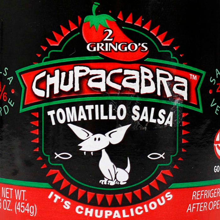 2 Gringos Chupacabra Salsa Verde 16 Oz Tomatillo Jalapenos Garlic Onion Single