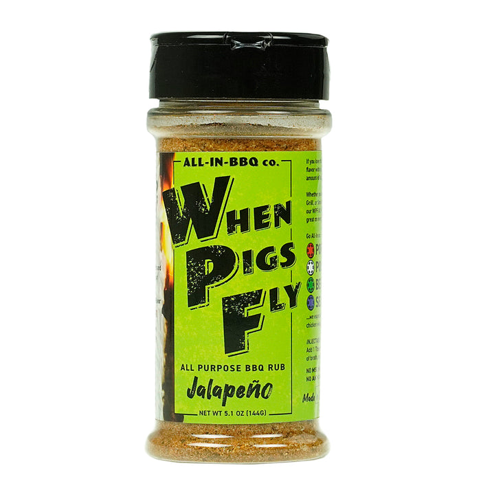 All In BBQ Company When Pigs Fly All Purpose Rub Jalapeno Flavor 5.1 Oz Bottle