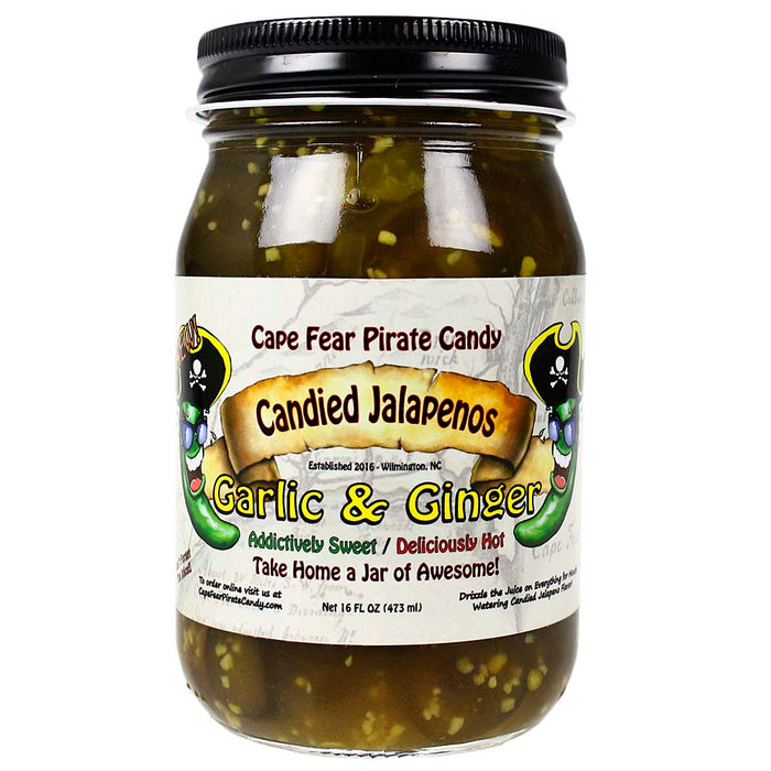 Cape Fear Pirate Candy Garlic & Ginger Candied Jalapenos 16 Oz Jar Sweet Heat