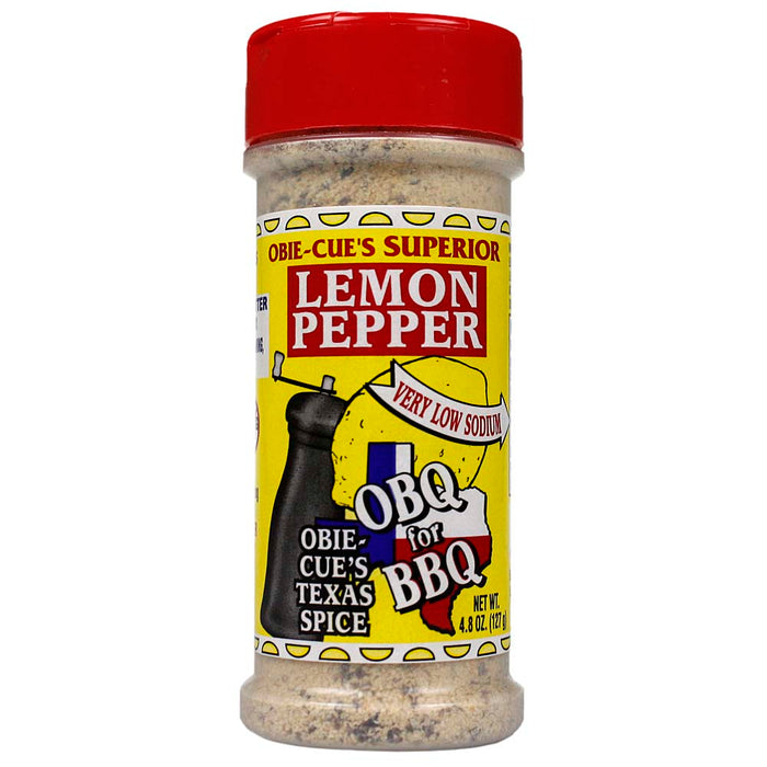 Obie Cue's Lemon Pepper Seasoning Low Sodium Poultry Fish Gluten Free 4.8 Oz